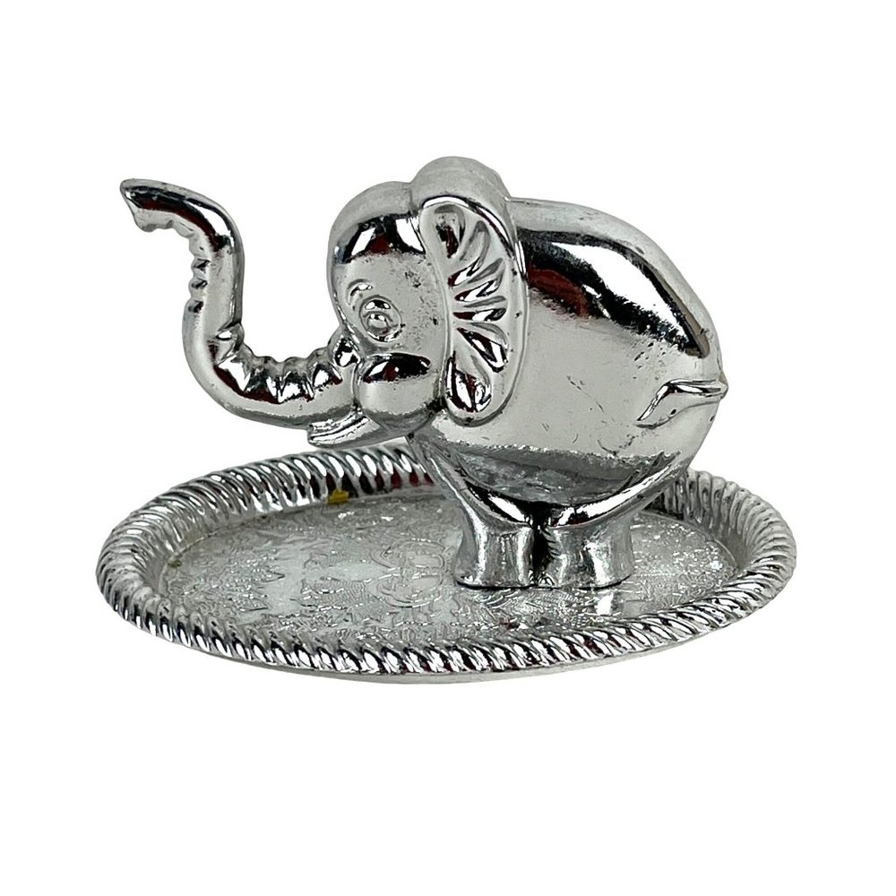 Vintage Silver-Plated Elephant Ring Holder Trinket Dish